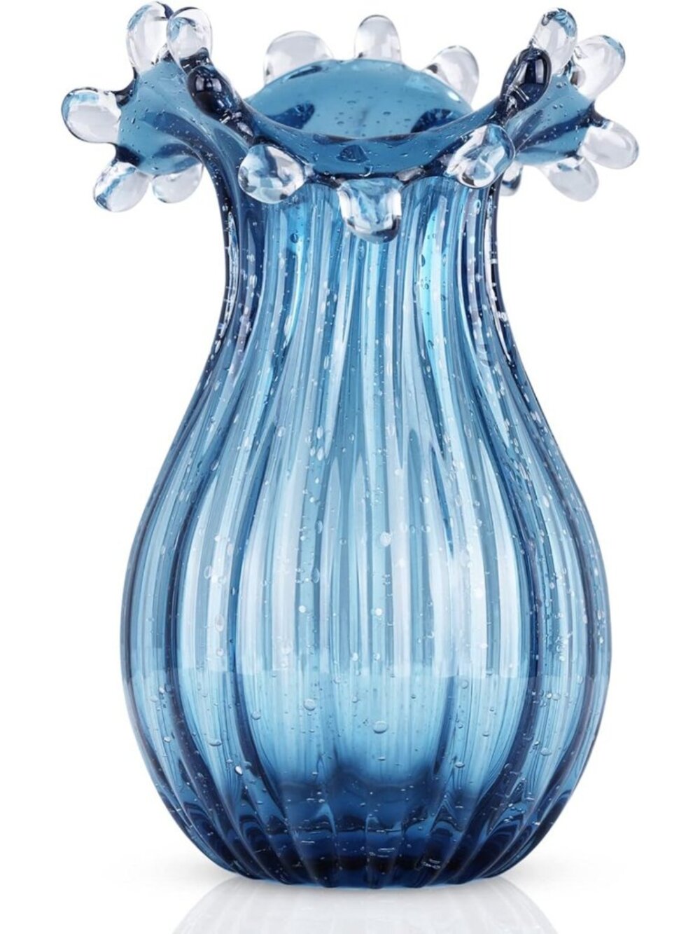 Unique Hand Blown Blue Glass Vase | Modern Art Decor for Living Room & Office